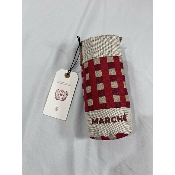 MARCHÉ Bottle Bag Gingham Red With Leather Strap - Picture 3 of 6